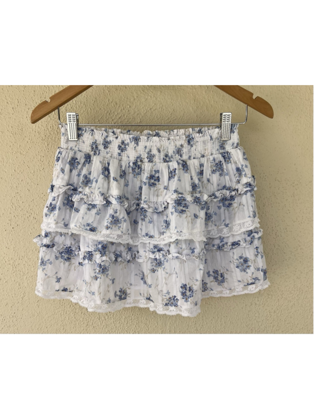 Love Shack Fancy 12Y Junior Billie Skirt Skysail Blue Lined Tier Lace Coquette